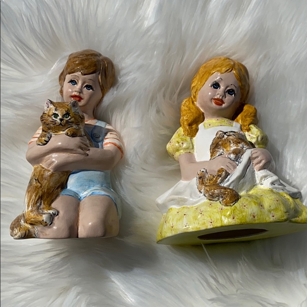 Boy & Girl with Cats Figurines Set